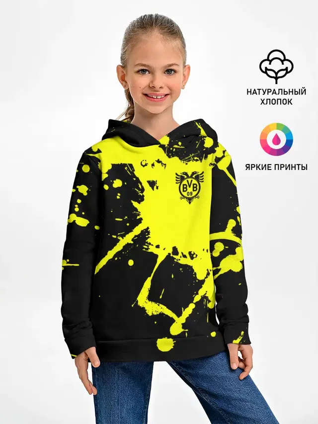 Детское худи с принтом «Paint splatter — FC Borussia»
