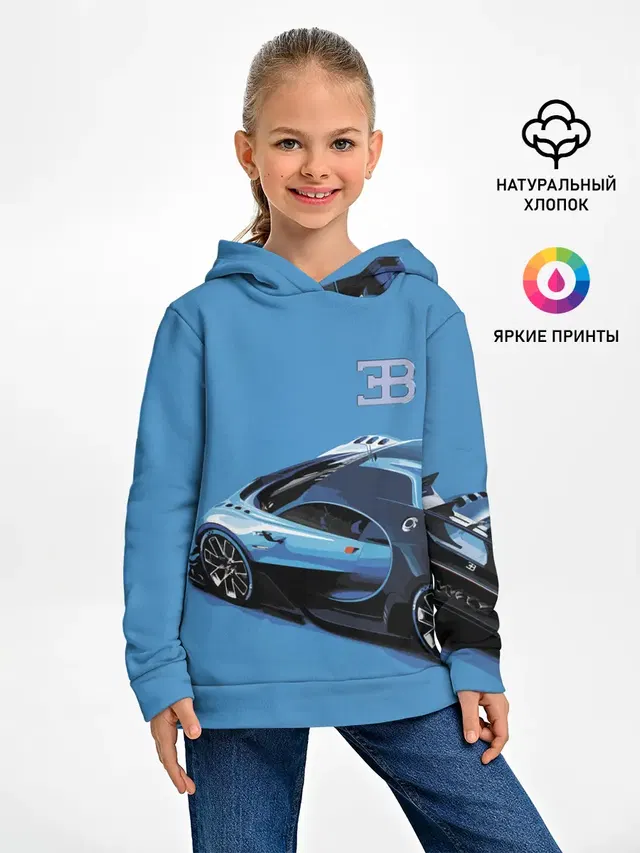 Детское худи с принтом «Разные автомобильные — Bugatti»