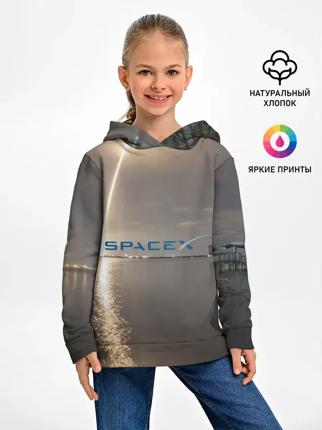 Детское худи с принтом «Астрономия, космос — SpaceX Dragon 2»
