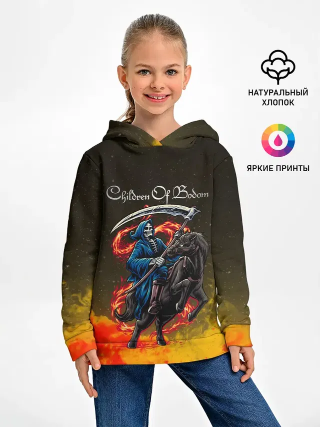 Детское худи с принтом «Children of Bodom — Skeleton on a horse»