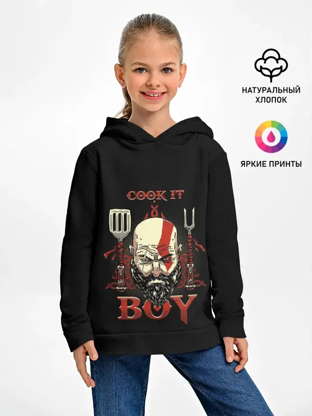 Детское худи с принтом «God of war — God of War. Cook it Boy»