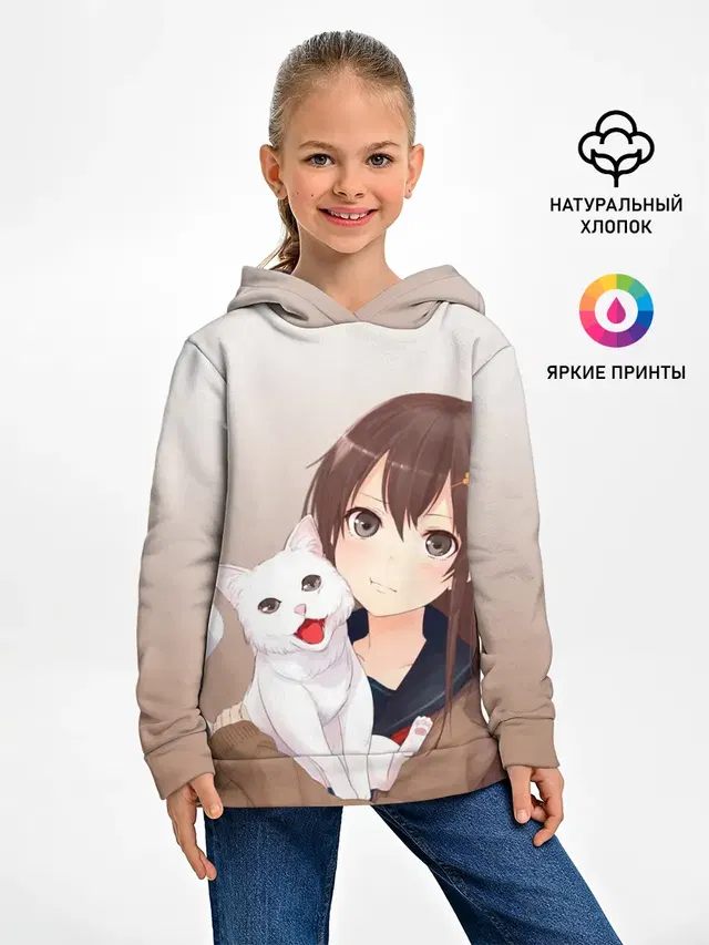 Девочка и белый кот аниме