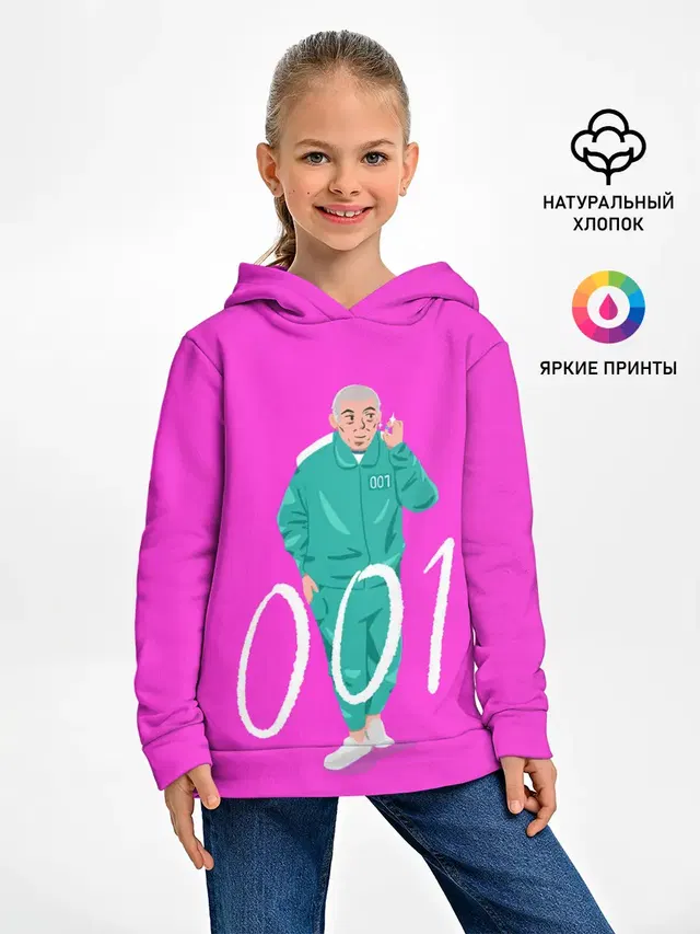 Детское худи с принтом «Игра в кальмара — Player 001»