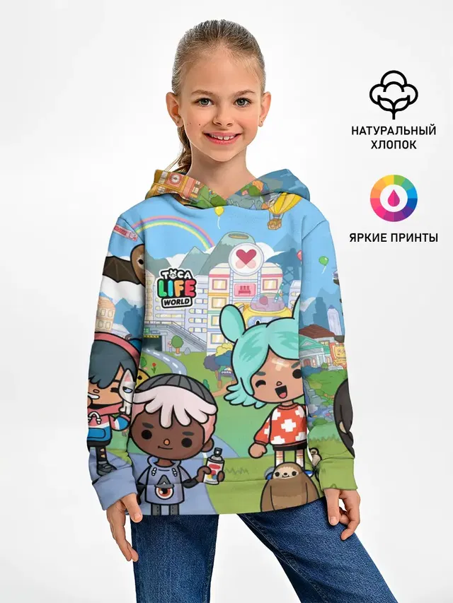 Детское худи с принтом «Toca Boca — Мир»