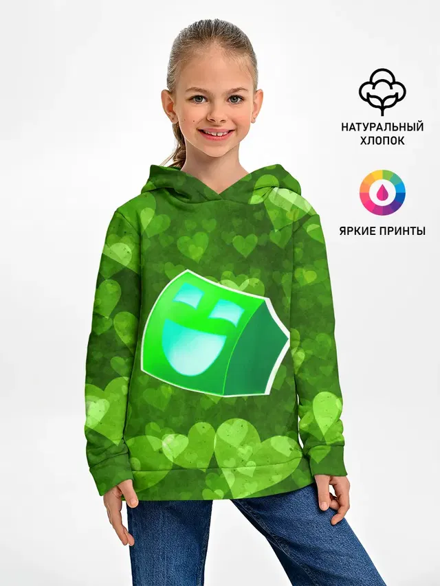Детское худи с принтом «Geometry Dash Green Love — Green Love»