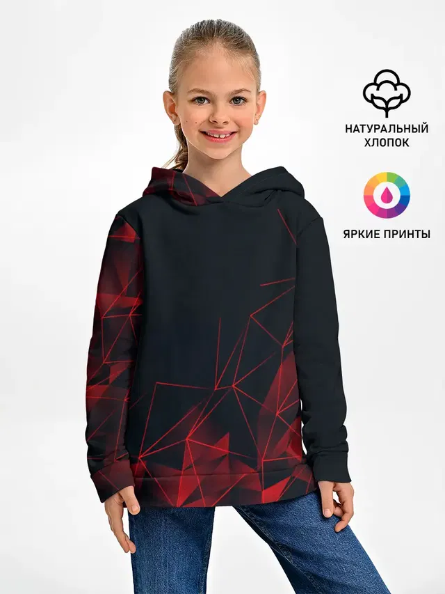 Детское худи с принтом «Геометрия — RED STRIPES — КРАСНАЯ ГЕОМЕТРИЯ»
