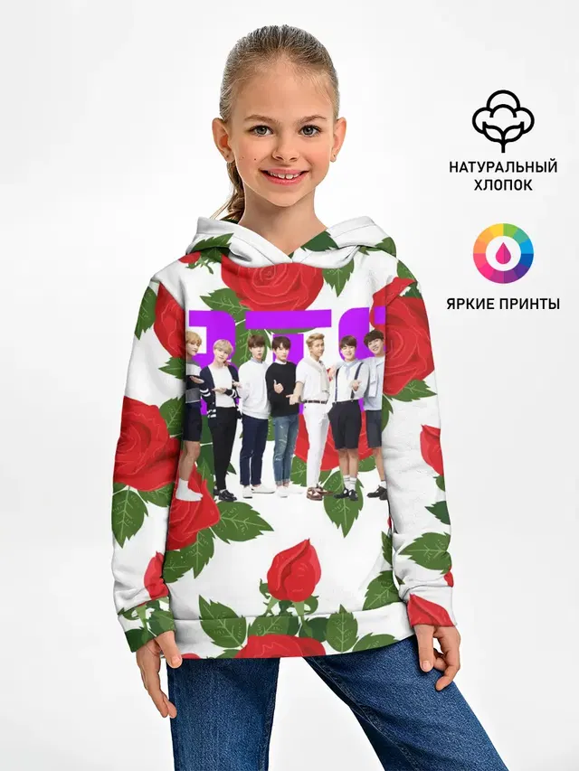 Детское худи с принтом «BTS — BTS Roses — White»