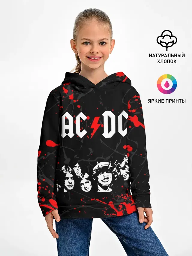 Детское худи с принтом «Band members — AC DC HIGHWAY TO HELL»
