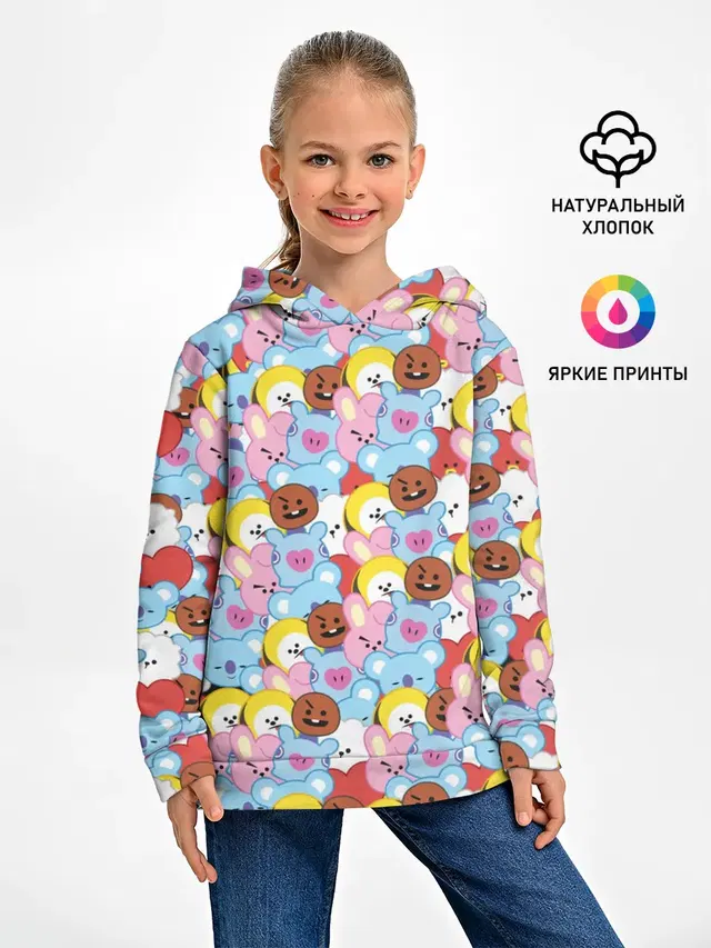 Детское худи с принтом «BTS — BTS BT21 STICKERS»