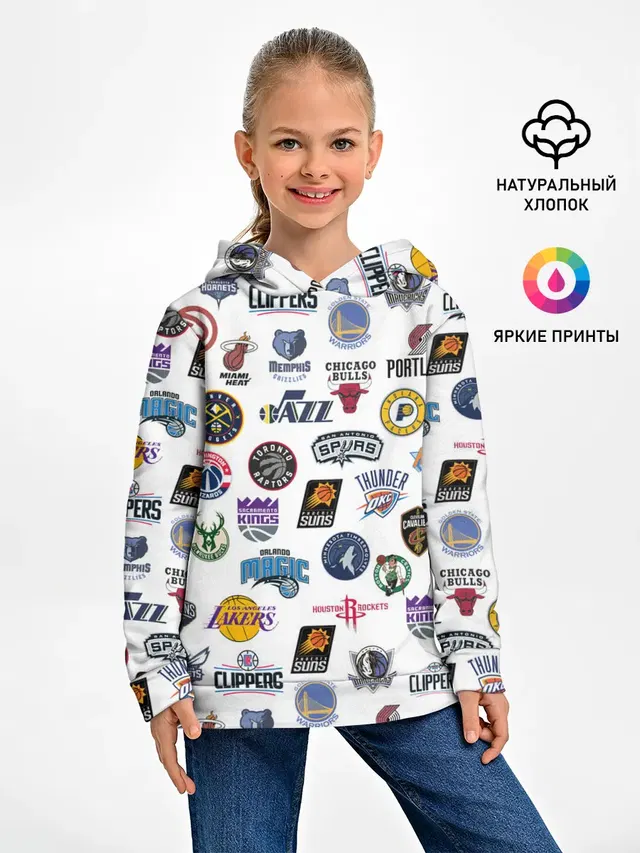 Детское худи с принтом «НБА — NBA Pattern — НБА Паттерн»