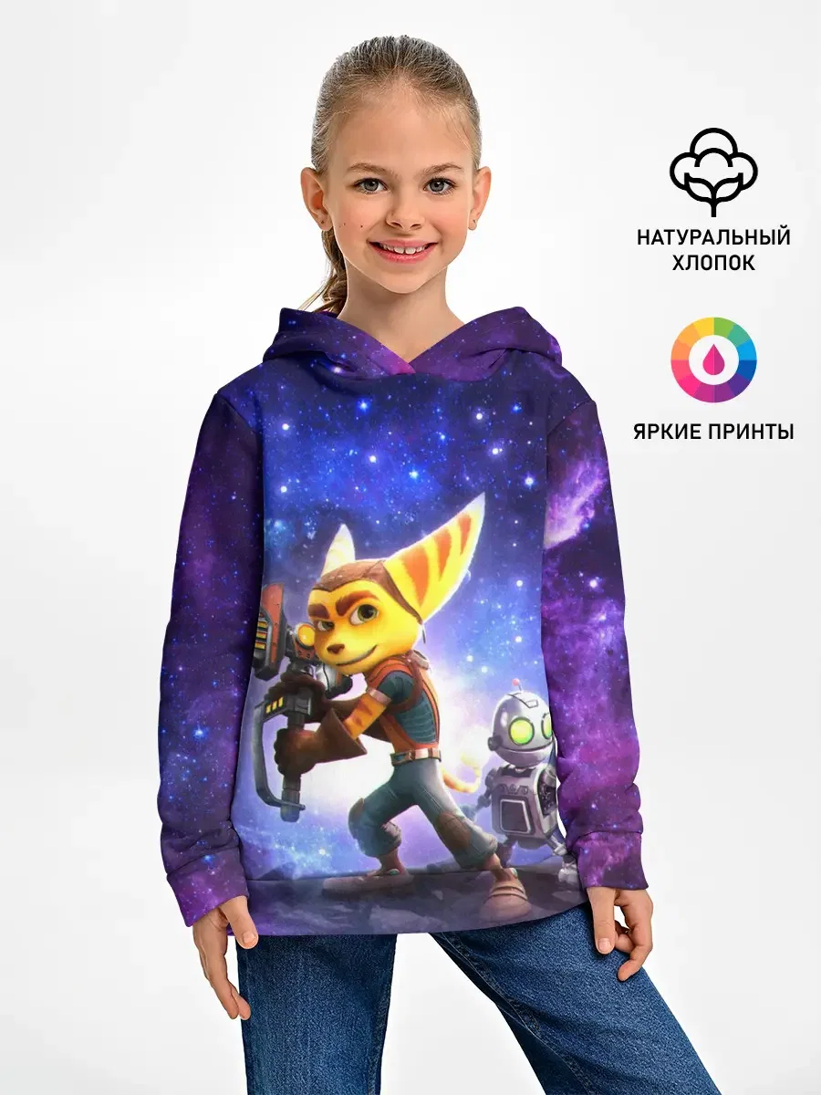 Детское худи с принтом «Ratchet & Clank — Ratchet & Clank game», вид спереди
