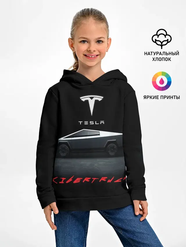 Детское худи с принтом «Tesla — TESLA kibertruck»