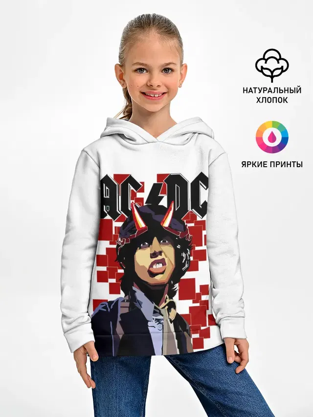 Детское худи с принтом «AC — AC/DC Ангус Янг»