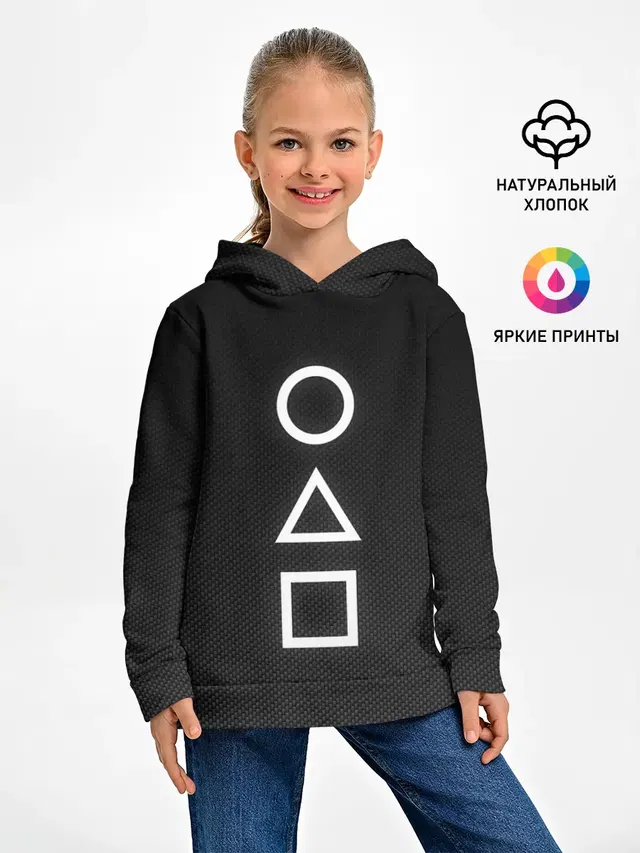 Детское худи с принтом «Игра в кальмара — CIRCLE TRIANGLE SQUARE»