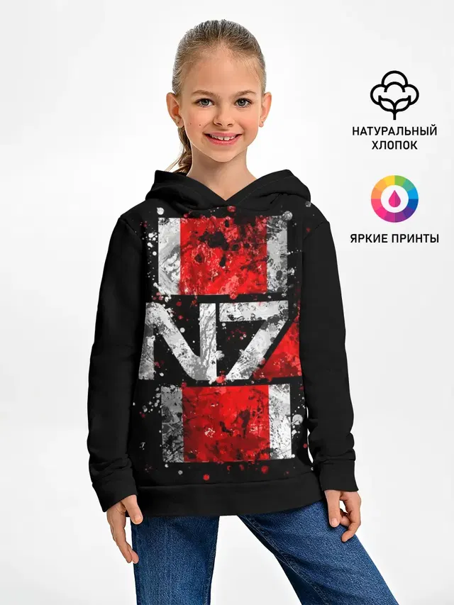 Детское худи с принтом «Mass Effect — Mass Effect N7»