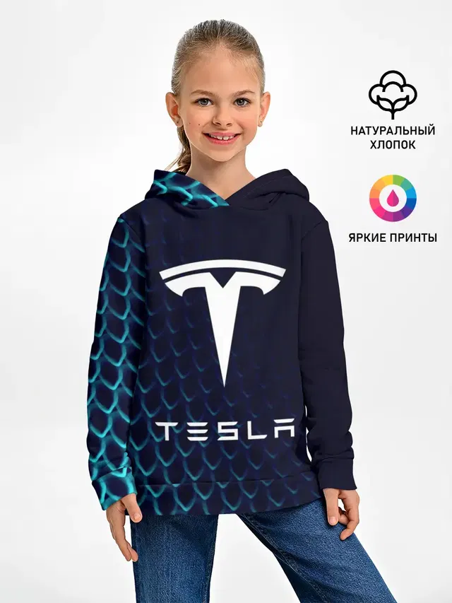 Детское худи с принтом «Разные автомобильные — Tesla Motors»