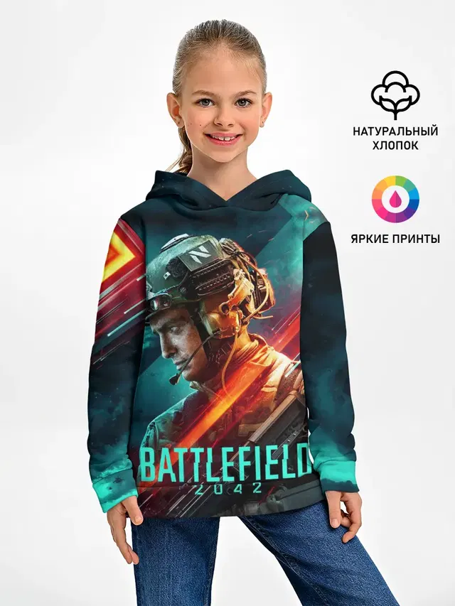 Детское худи с принтом «Battlefield 2042 Soldier»