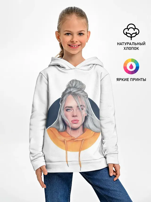 Детское худи с принтом «Billie Eilish — Billie Eilish art 1»