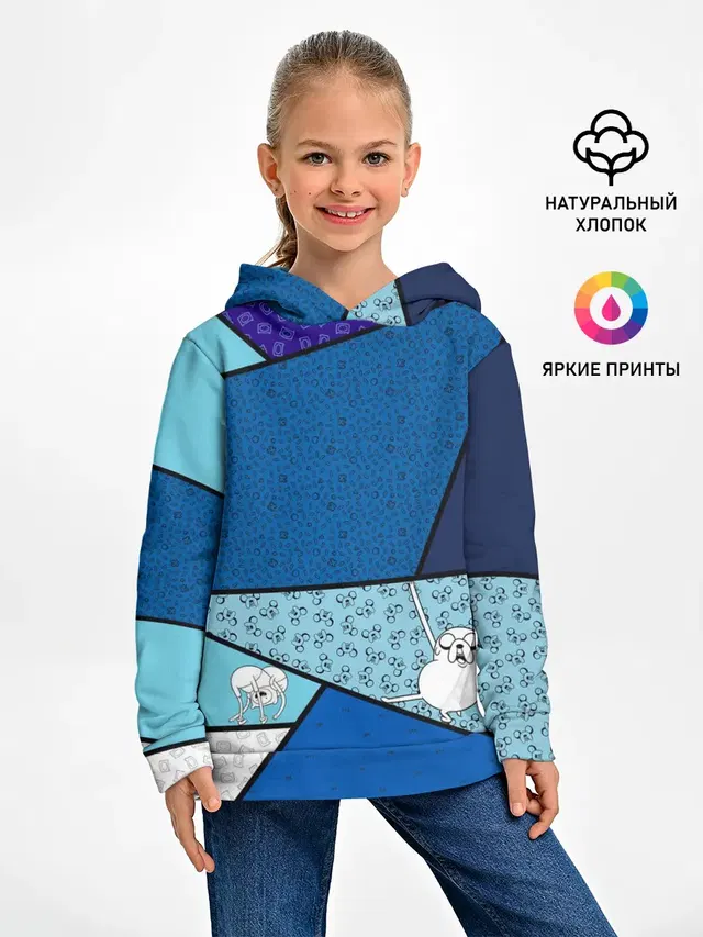Детское худи с принтом «Время приключений — Finn&Jake. Geometric»