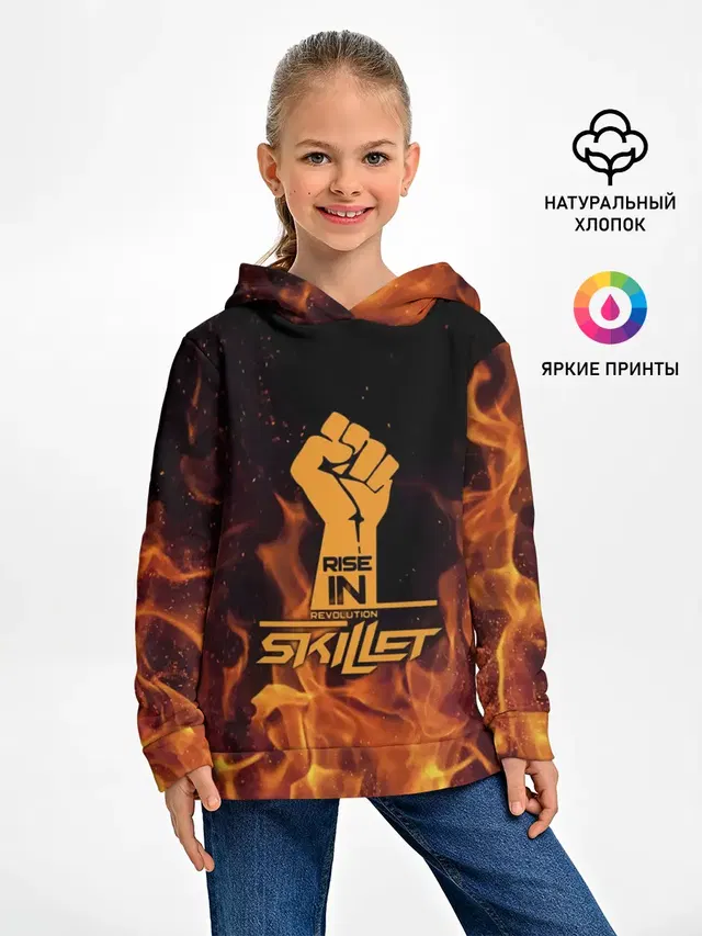 Детское худи с принтом «Fire — Rise in revolution - Skillet»