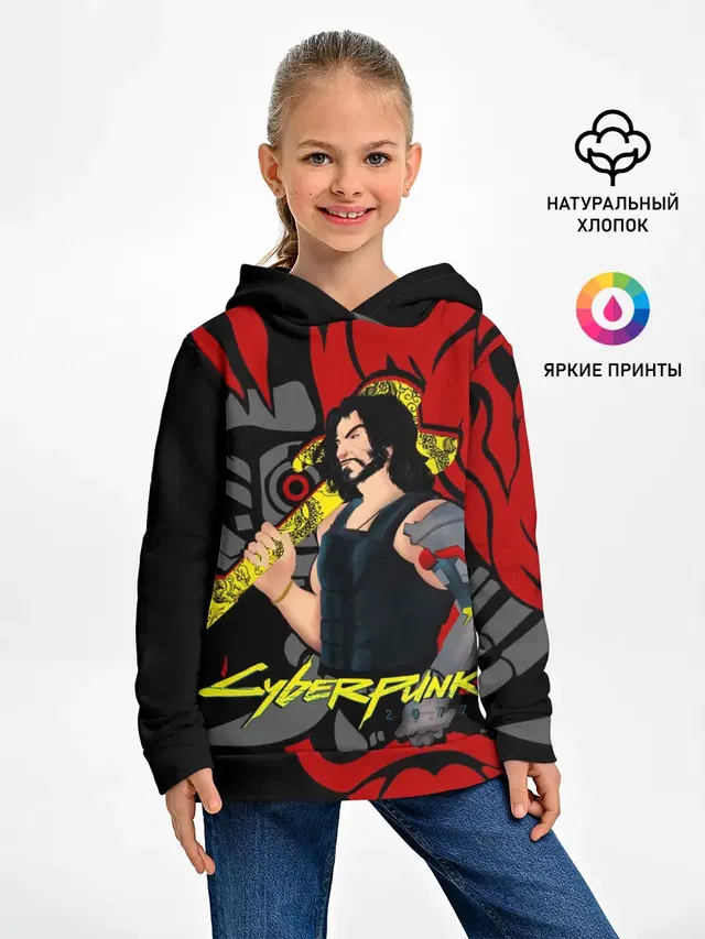 Детское худи с принтом «Cyberpunk 2077 — SAMURAI KEANU»