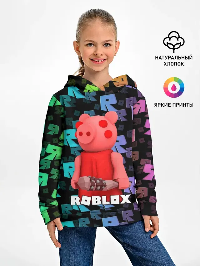 Детское худи с принтом «Роблокс — ROBLOX PIGGY - СВИНКА ПИГГИ»