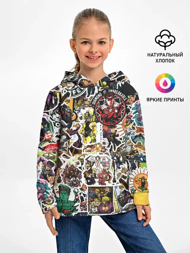 Детское худи с принтом «ДжоДжо — JoJo’s Sticker Bombing»