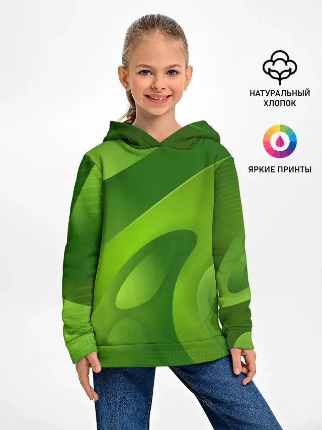 Детское худи с принтом «Модные — 3d Green abstract»