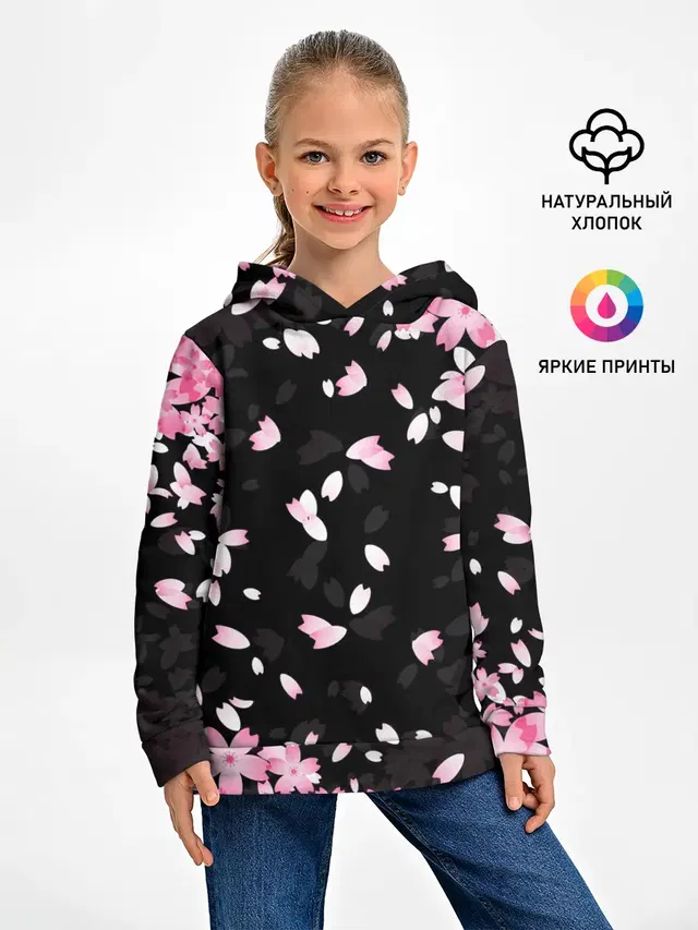 Детское худи с принтом «Цветы — САКУРА — SAKURA»