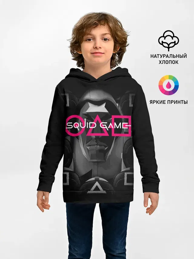 Детское худи с принтом «Игра в кальмара — Squid game: masks»