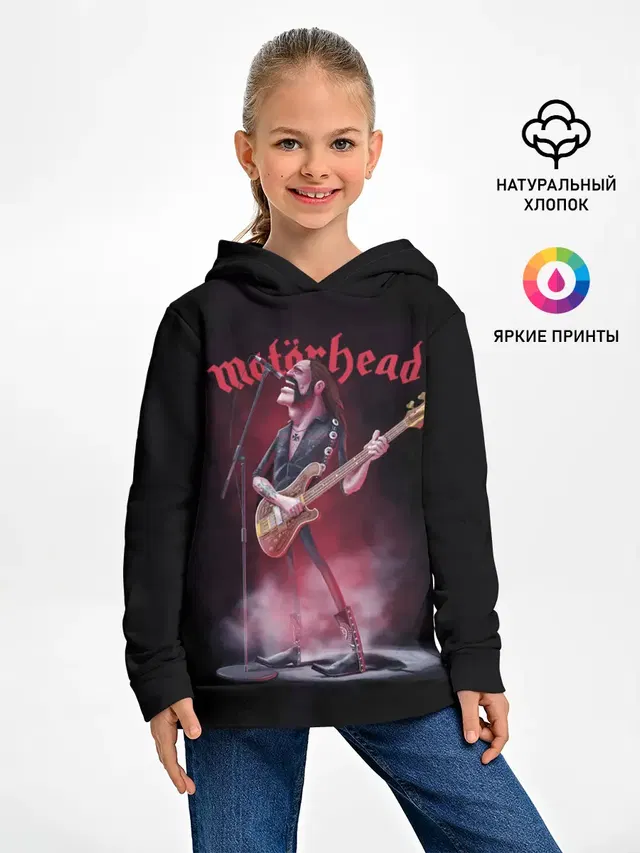 Детское худи с принтом «Motorhead — Поющий Лемми»
