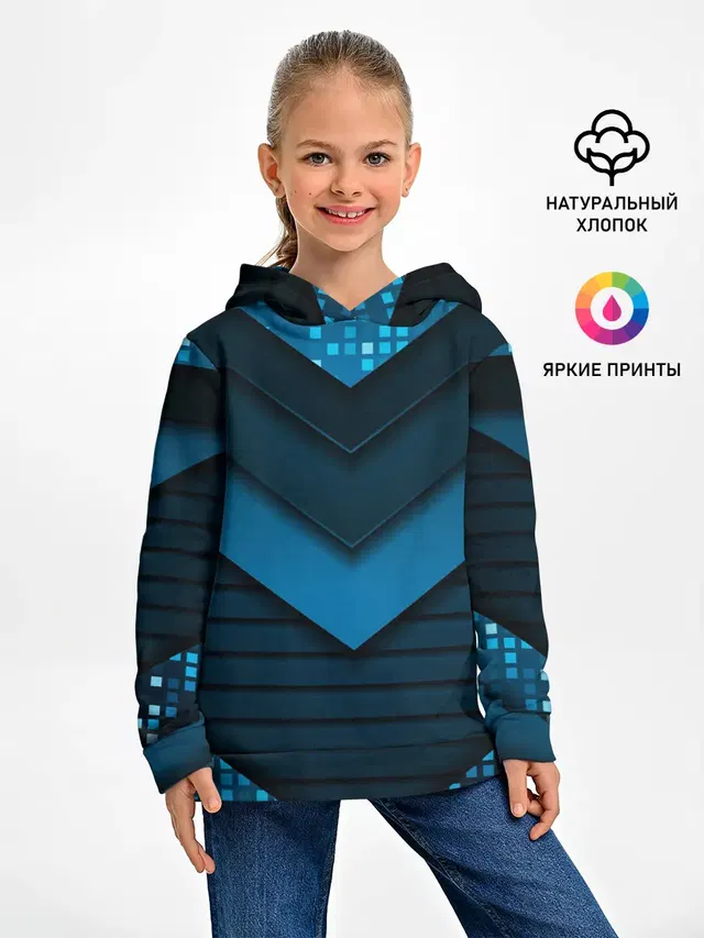 Детское худи с принтом «Модные — 3D luxury blue abstract»
