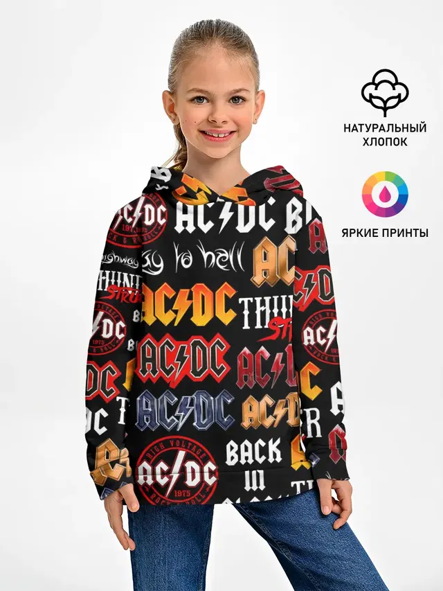 Детское худи с принтом «AC/DC — AC DC LOGOBOMBING»