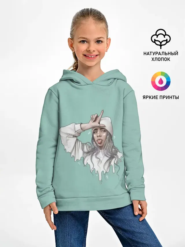 Детское худи с принтом «Billie Eilish — Billie Eilish Mint Art»
