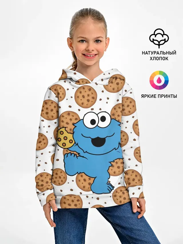 Детское худи с принтом «Улица Сезам — Cookie monster»