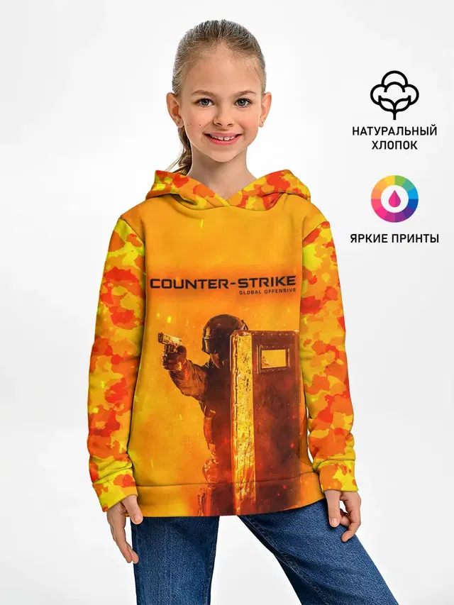 Детское худи с принтом «Counter-Strike — CS GO FIRE»
