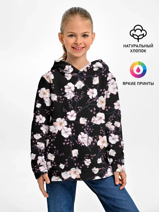Детское худи с принтом «Цветы — САКУРА — SAKURA»
