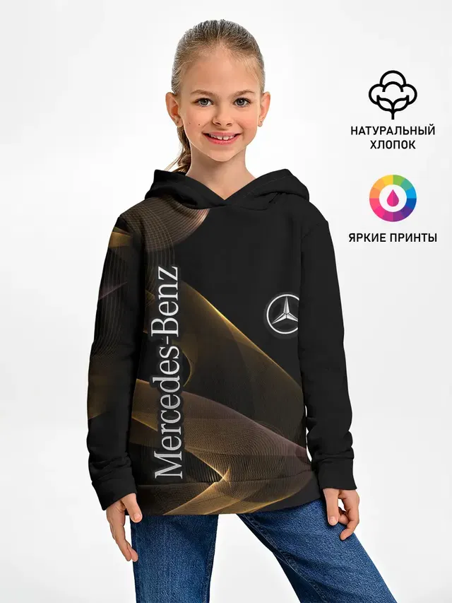 Детское худи с принтом «Эмблема — Mercedes»