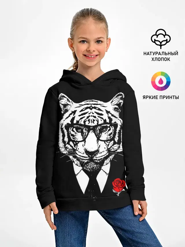 Тигр с красной розой