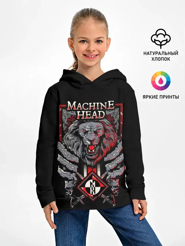 Детское худи с принтом «Разный рок — Machine Head - Lion Heart»