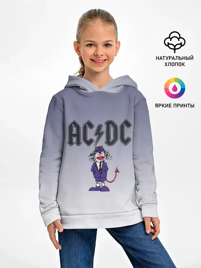 Детское худи с принтом «Ангус Янг чертик AC — Ангус Янг чертик AC/DC»