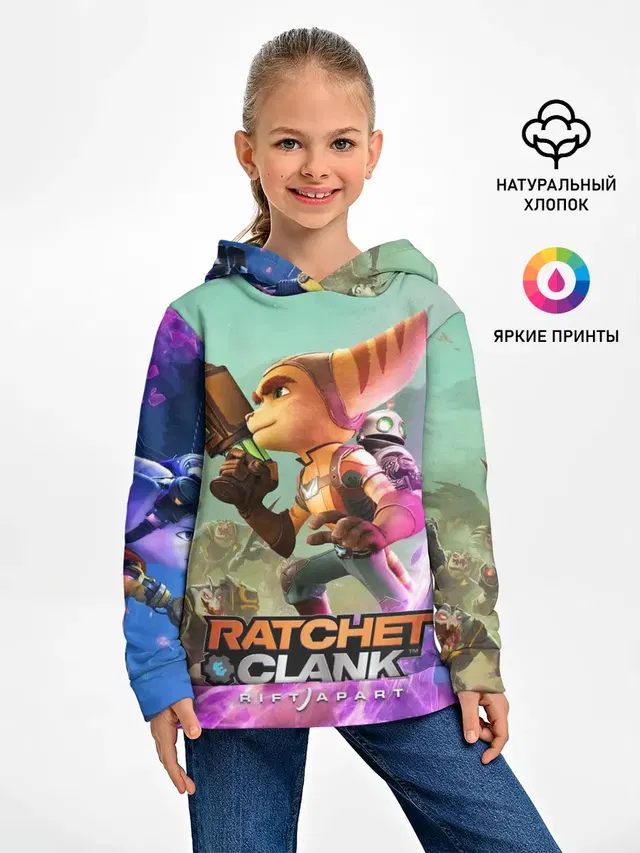 Детское худи с принтом «Ratchet & Clank — Ratchet & Clank: Rift Apart»