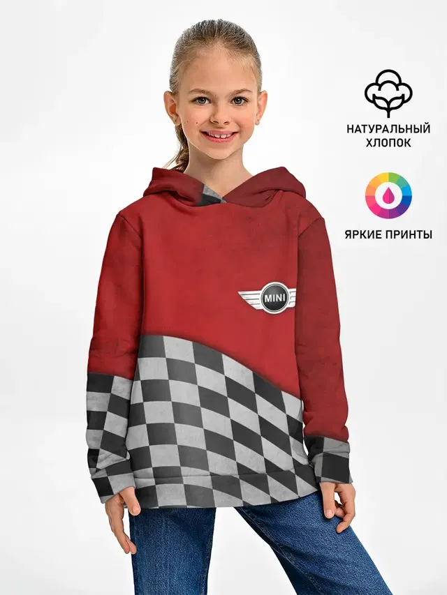Детское худи с принтом «Mini Cooper — Финиш Cooper»