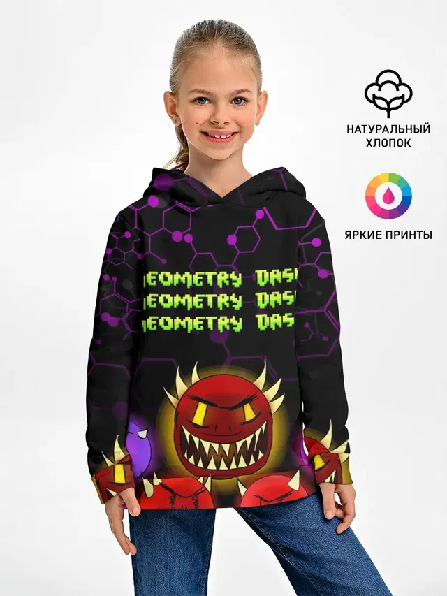 Детское худи с принтом «Geometry Dash — GEOMETRY DASH DEMONS — ДЕМОНЫ»