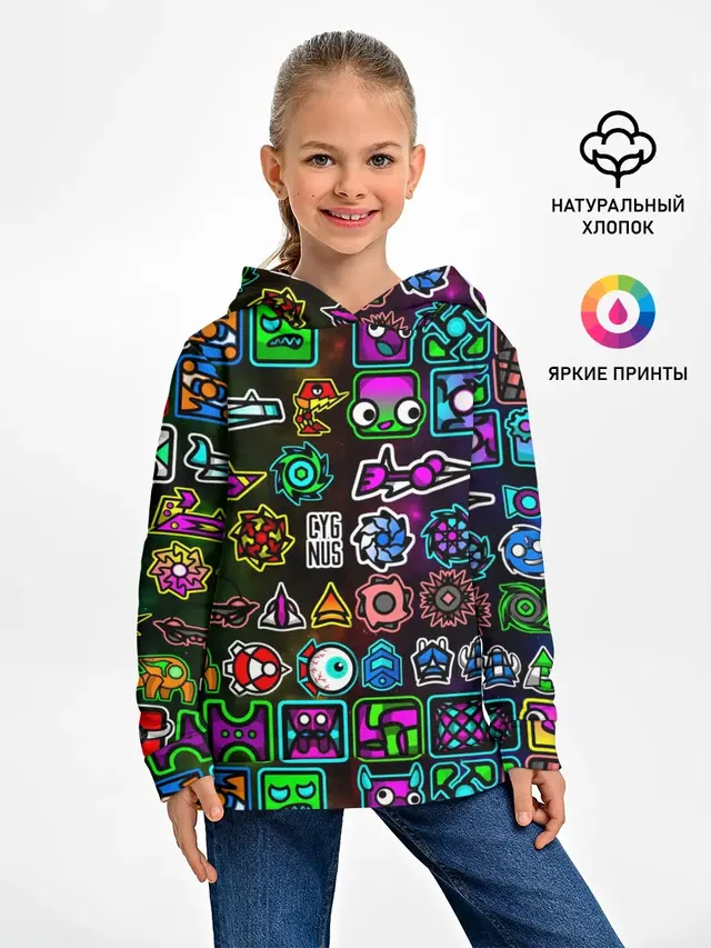Детское худи с принтом «Geometry Dash Герои»