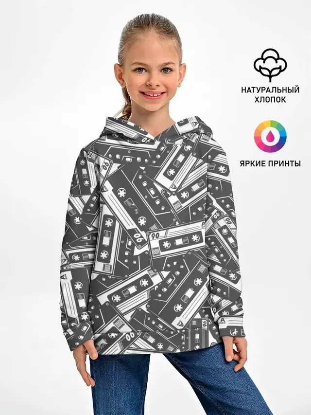 Детское худи с принтом «Retro — retro pattern»