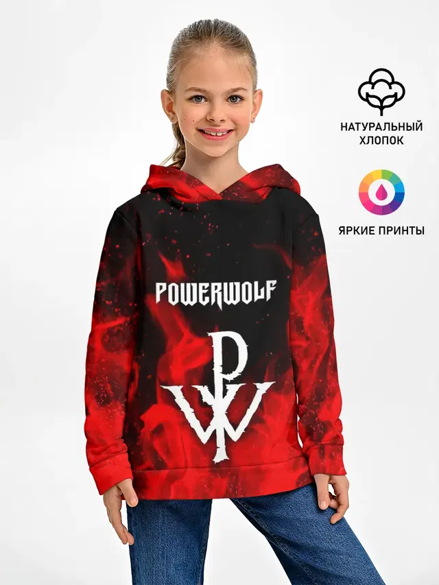 Детское худи с принтом «Разный рок — POWERWOLF»