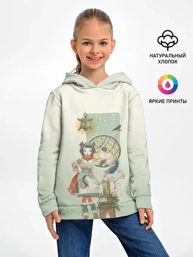 девушка кимоно зима Япония кот
