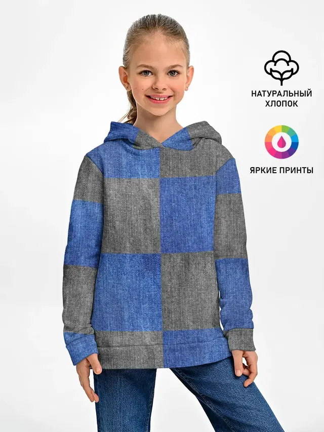 Детское худи с принтом «Текстуры — Denim Patchwork»
