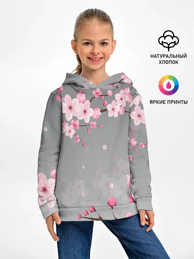 Детское худи с принтом «Цветы — САКУРА — SAKURA»